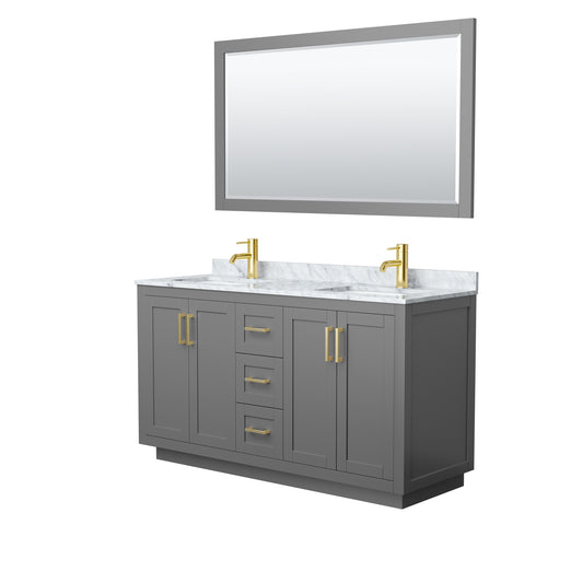 Miranda 60" Double Vanity in Dark Gray, Top, Gold Trim, 58" Mirror