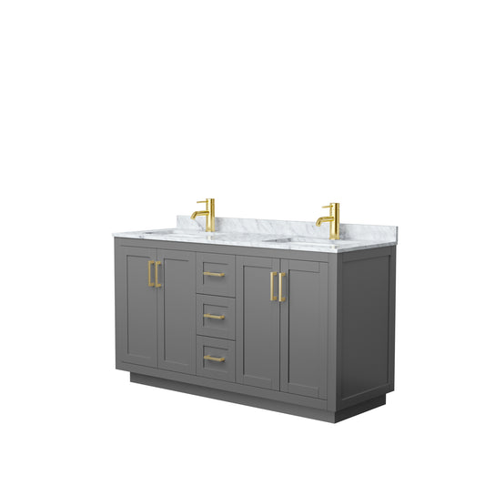 Miranda 60" Double Vanity in Dark Gray, Top, Square Sinks, Brushed Gold Trim