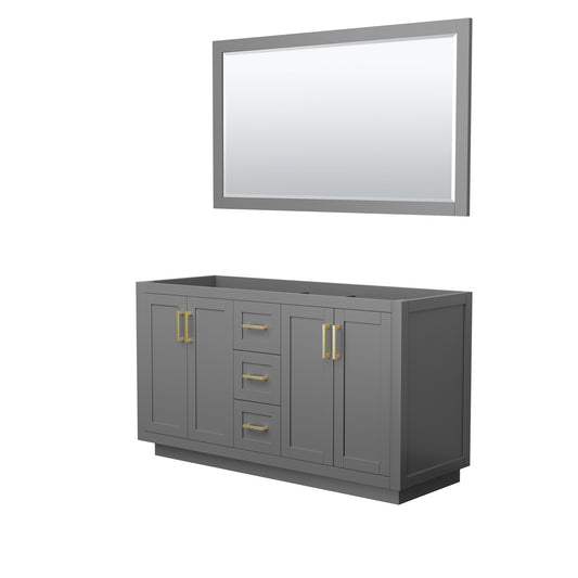 Miranda 60" Double Vanity in Dark Gray, No Top, Bruished Gold Trim, 58" Mirror