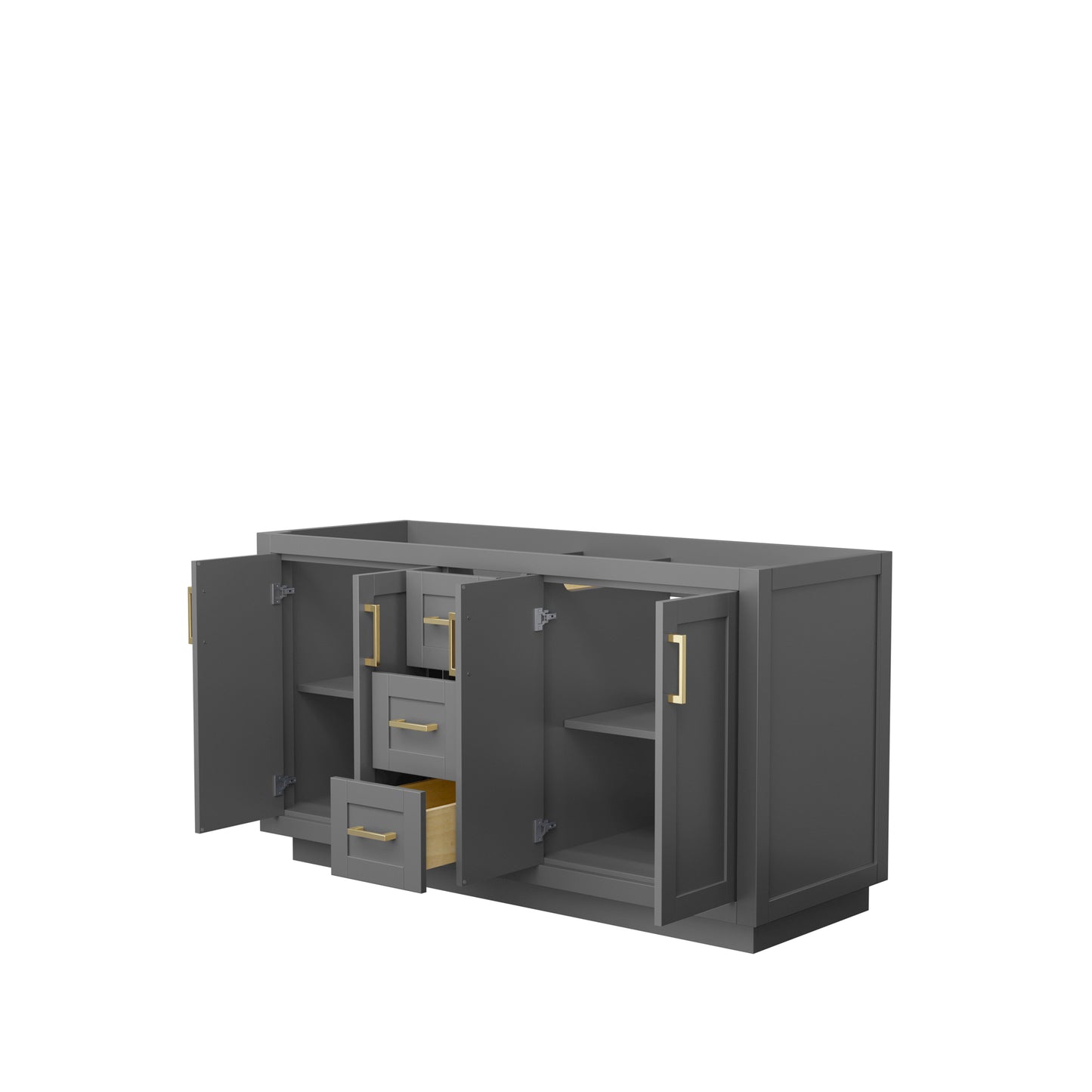 Miranda 60" Double Vanity in Dark Gray, No Top, No Sink, Brushed Gold Trim