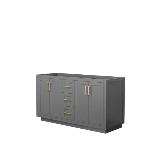 Miranda 60" Double Vanity in Dark Gray, No Top, No Sink, Brushed Gold Trim