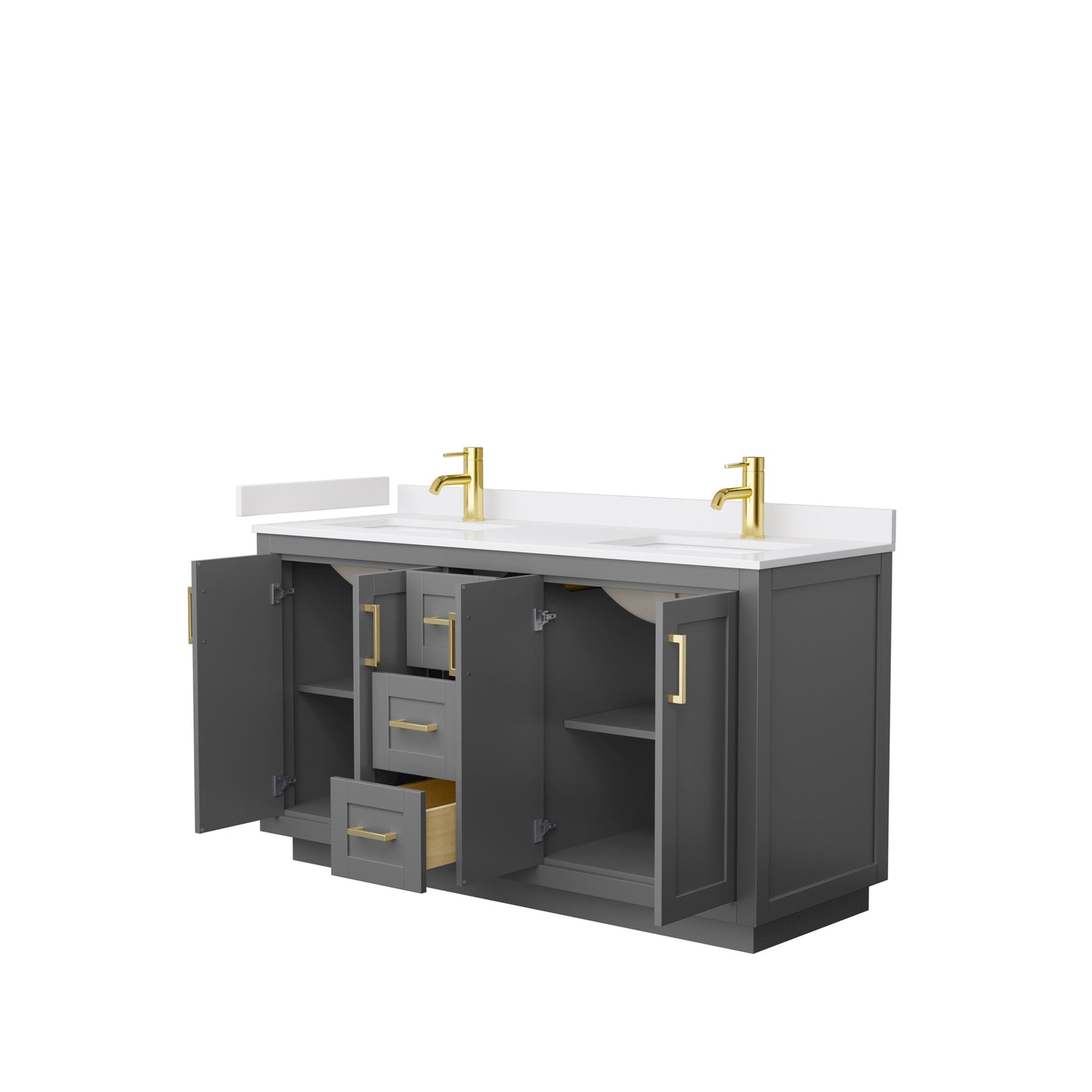 Miranda 60" Double Vanity in Dark Gray, White Cultured Marble Top, Gold Trim