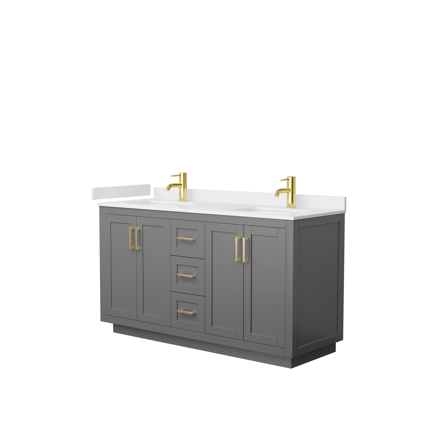 Miranda 60" Double Vanity in Dark Gray, White Cultured Marble Top, Gold Trim