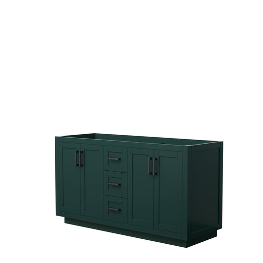 Miranda 60" Double Vanity in Green, No Top, No Sink, Matte Black Trim