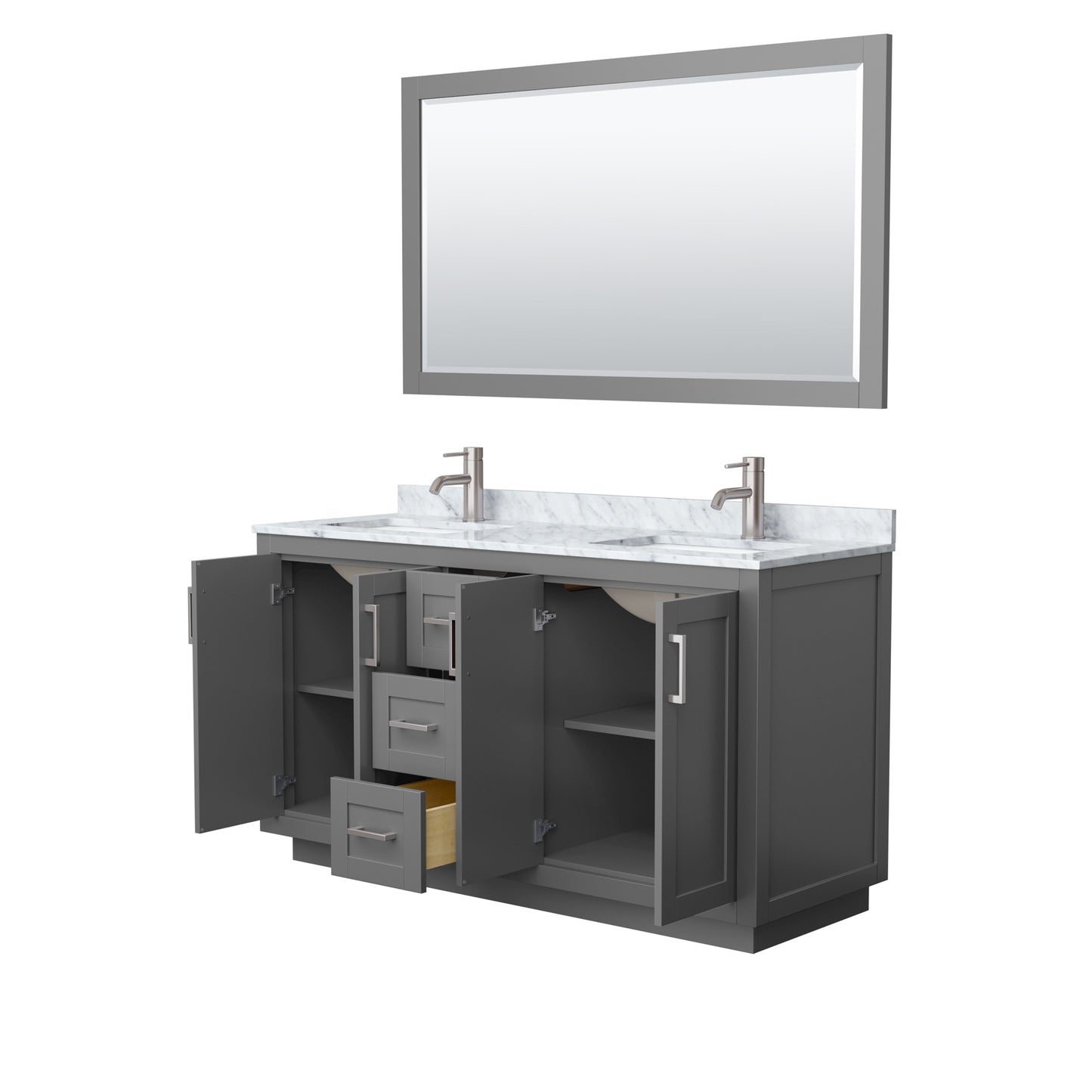 Miranda 60" Double Vanity in Dark Gray, Top, Nickel Trim, 58" Mirror