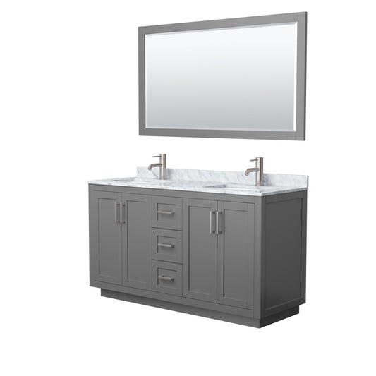 Miranda 60" Double Vanity in Dark Gray, Top, Nickel Trim, 58" Mirror