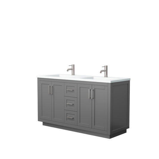 Miranda 60" Double Vanity in Dark Gray, 1.25" White Top, Integrated Nickel Trim