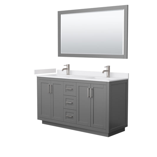 Miranda 60" Dark Gray Double Vanity, White Marble Top, Nickel Trim, 58" Mirror