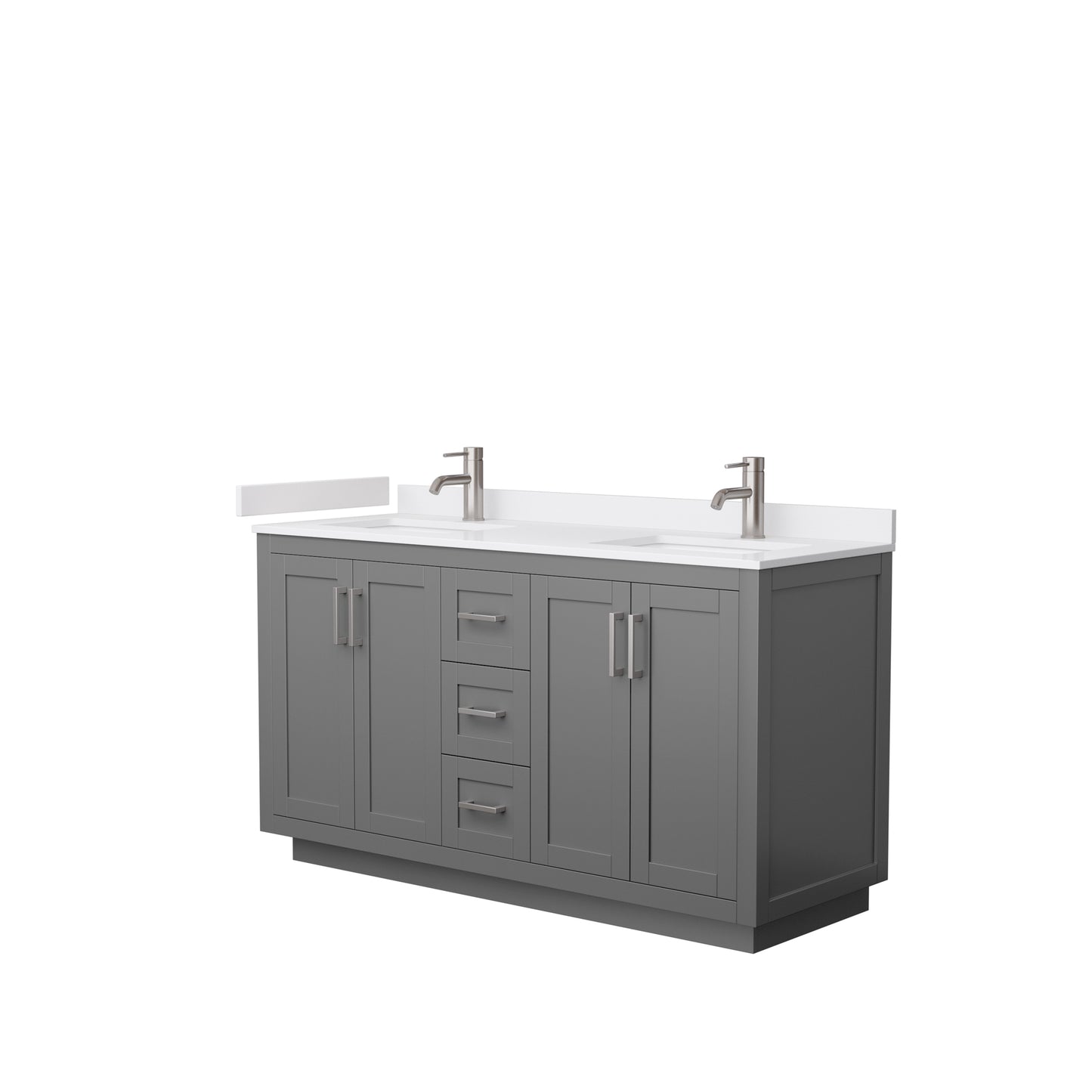 Miranda 60" Double Vanity in Dark Gray, White Cultured Marble Top, Nickel Trim