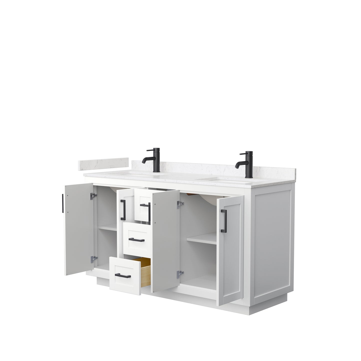 Miranda 60" Double Vanity in White, Carrara Cultured Marble Top, Black Trim