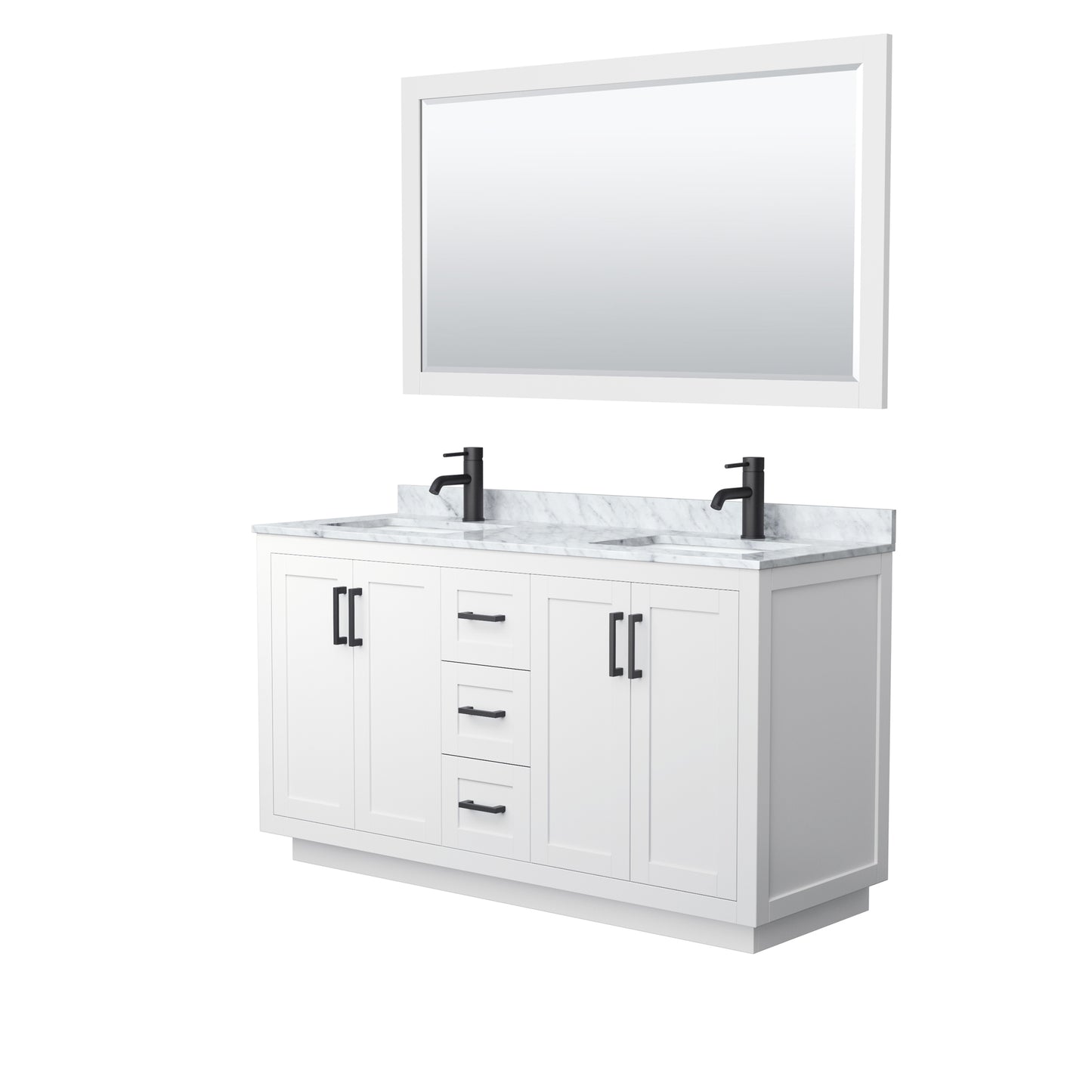 Miranda 60" Double Vanity in White, Top, Square Matte Black Trim, 58" Mirror