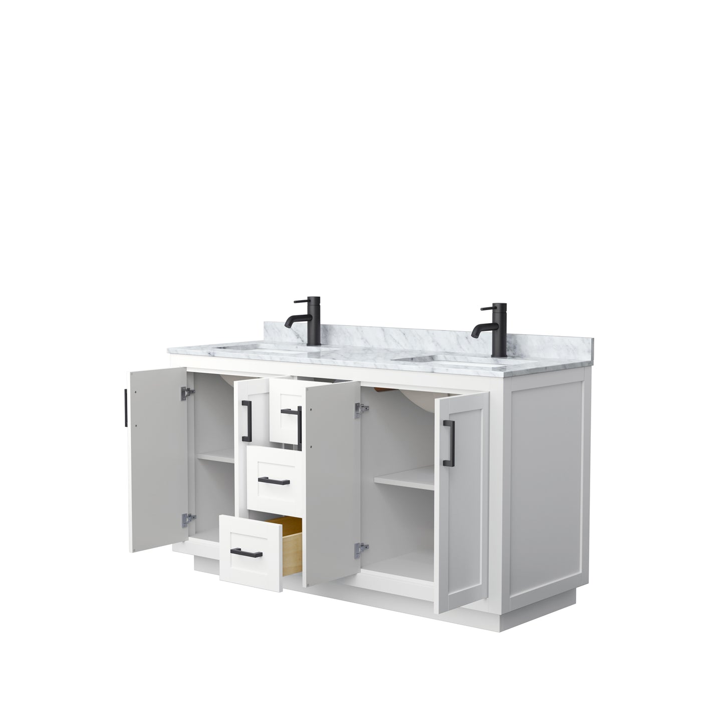Miranda 60" Double Vanity in White, Top, Square Sinks, Matte Black Trim