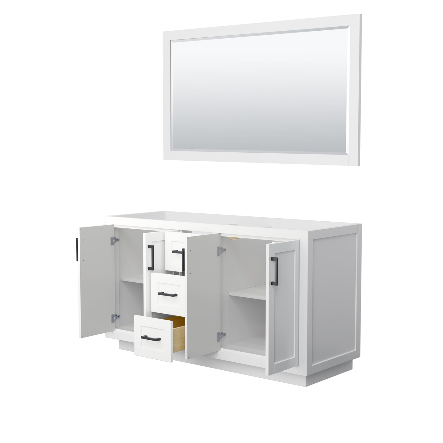 Miranda 60" Double Vanity in White, No Top, Matte Black Trim, 58" Mirror
