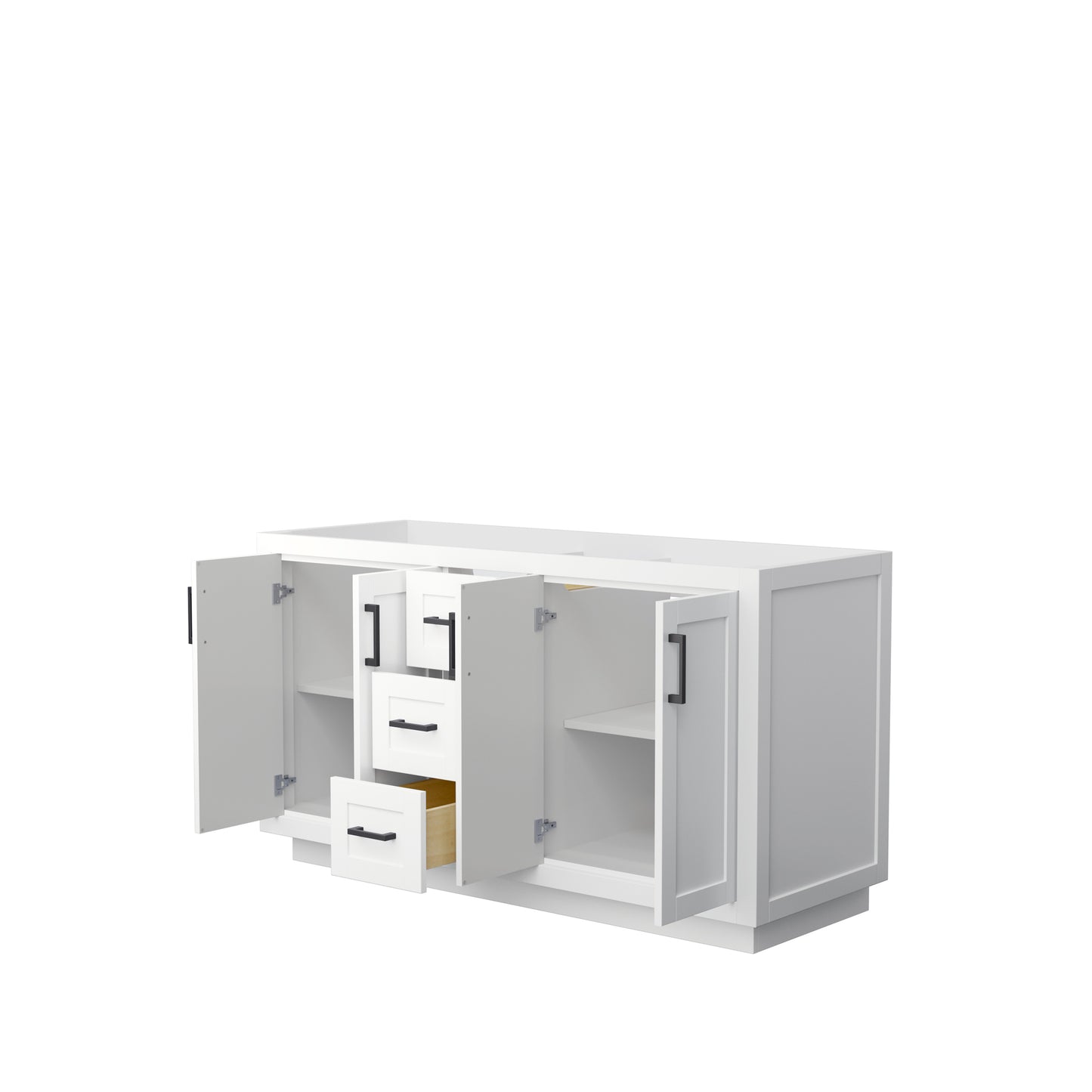 Miranda 60" Double Vanity in White, No Top, No Sink, Matte Black Trim