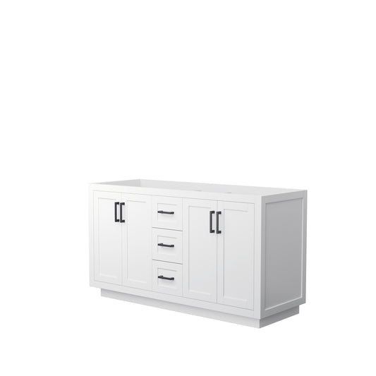 Miranda 60" Double Vanity in White, No Top, No Sink, Matte Black Trim