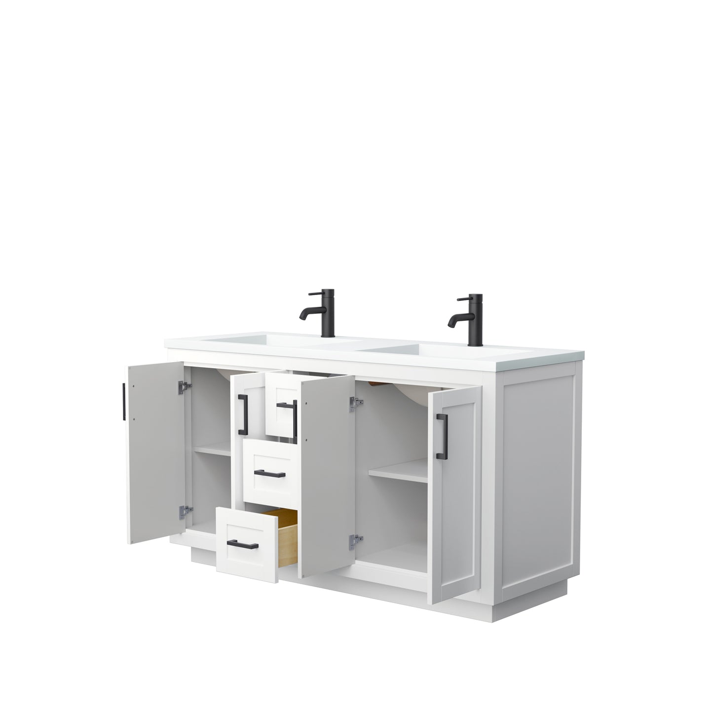 Miranda 60" Double Vanity in White, 1.25" White Top, Integrated Matte Black Trim