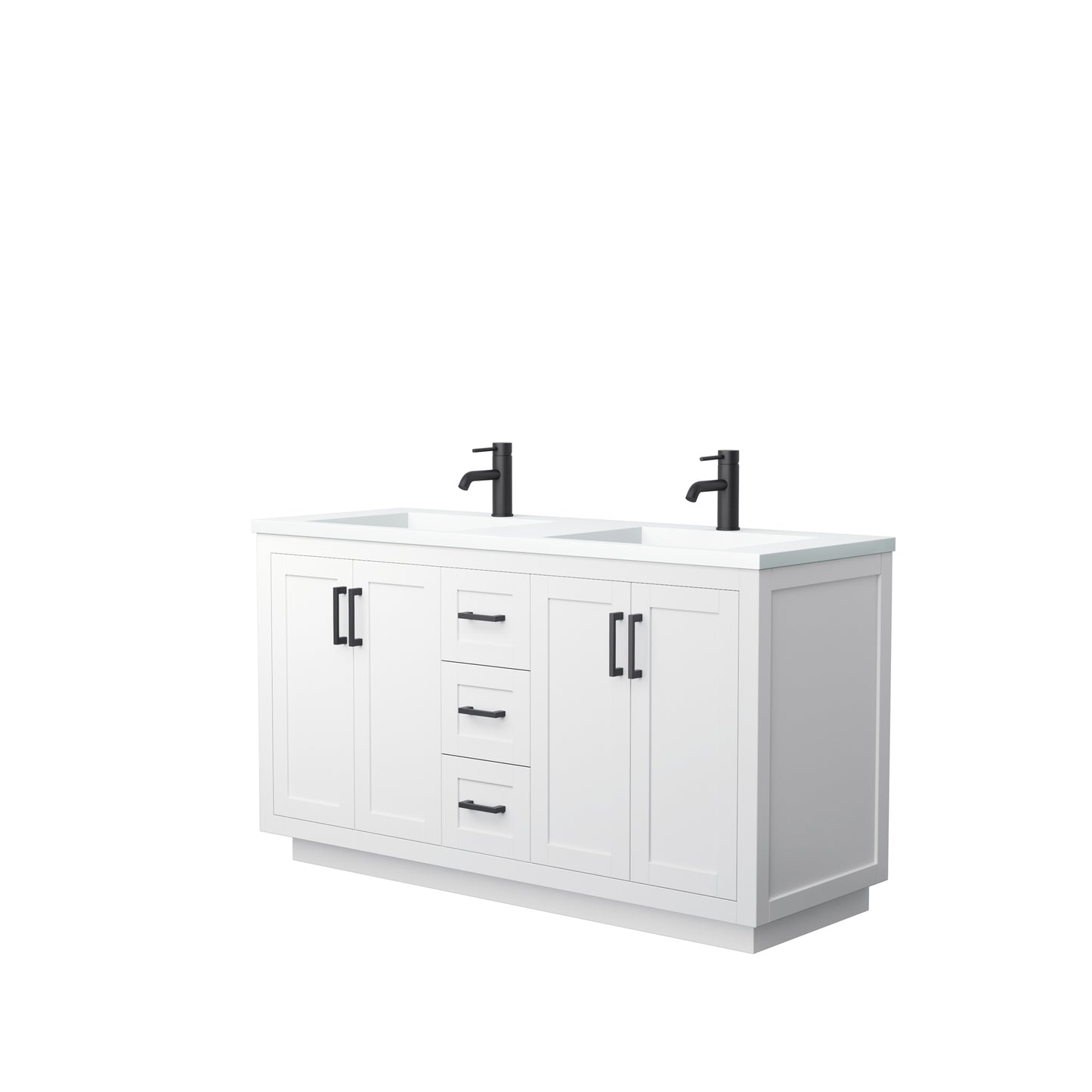 Miranda 60" Double Vanity in White, 1.25" White Top, Integrated Matte Black Trim