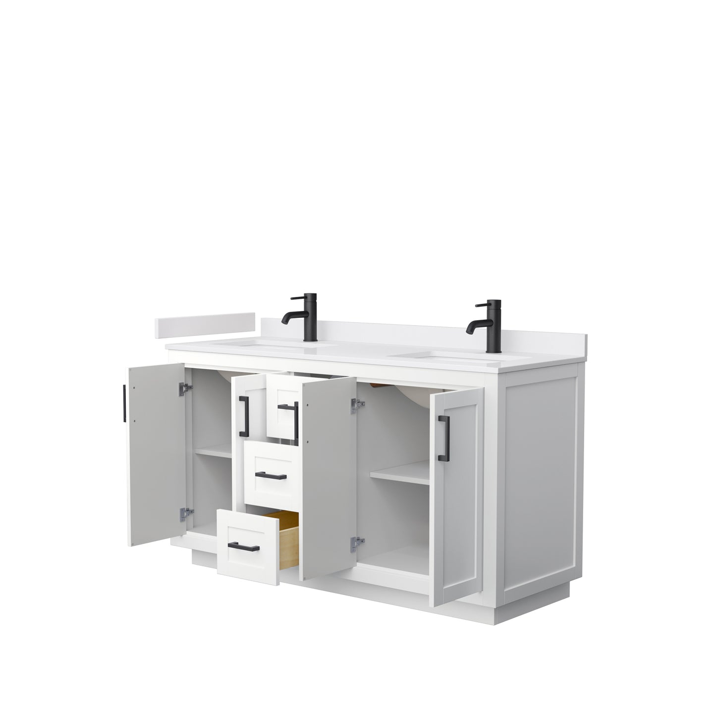 Miranda 60" Double Vanity in White, White Cultured Marble Top, Black Trim