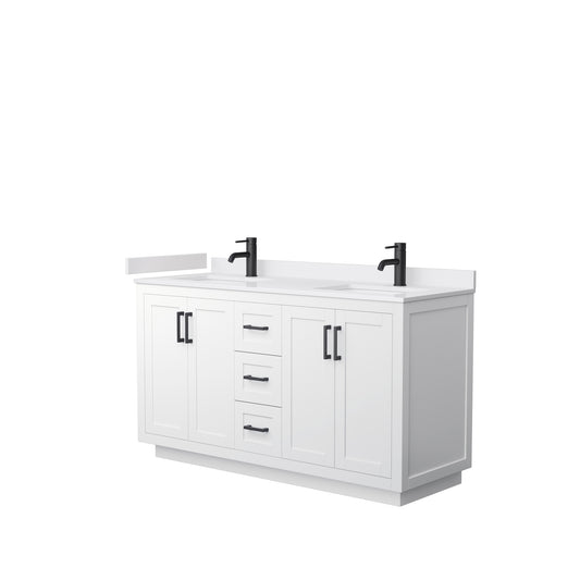 Miranda 60" Double Vanity in White, White Cultured Marble Top, Black Trim
