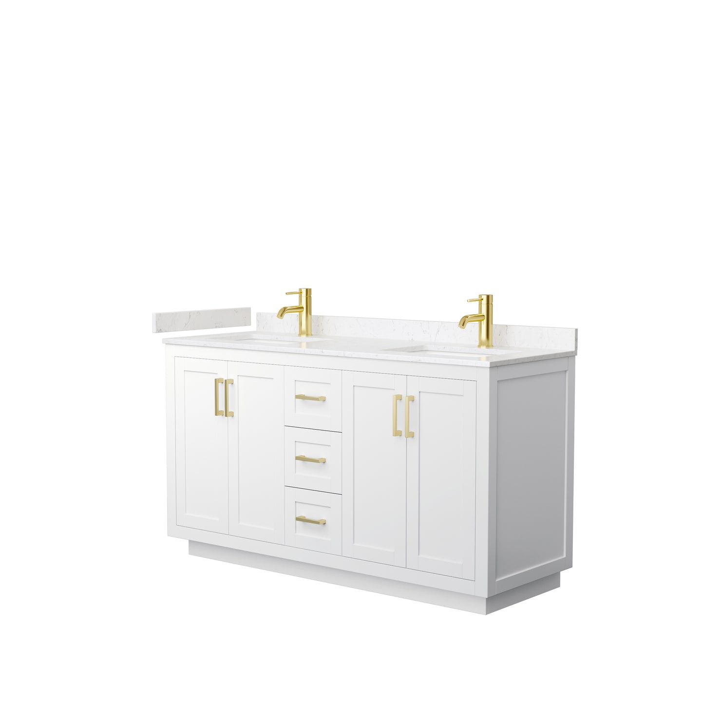 Miranda 60" Double Vanity in White, Carrara Cultured Marble Top, Gold Trim