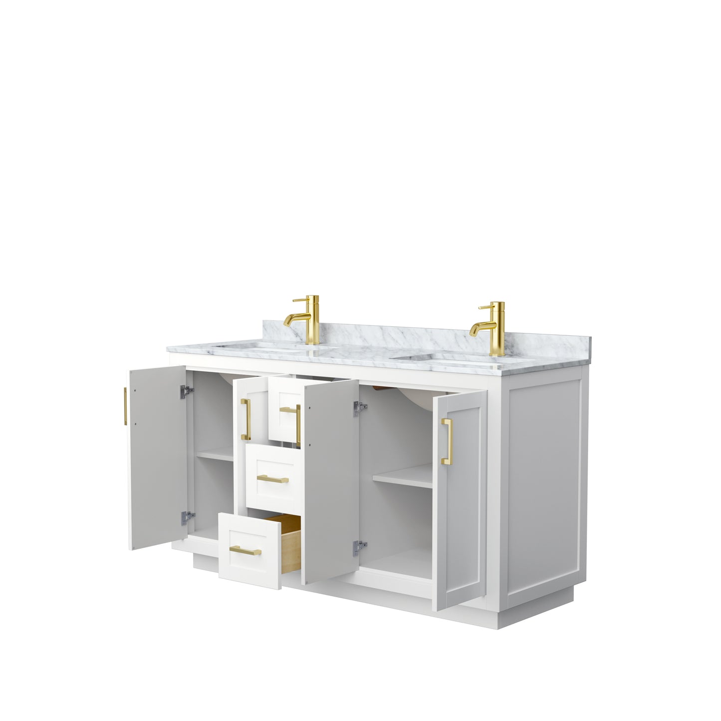Miranda 60" Double Vanity in White, Top, Square Sinks, Brushed Gold Trim