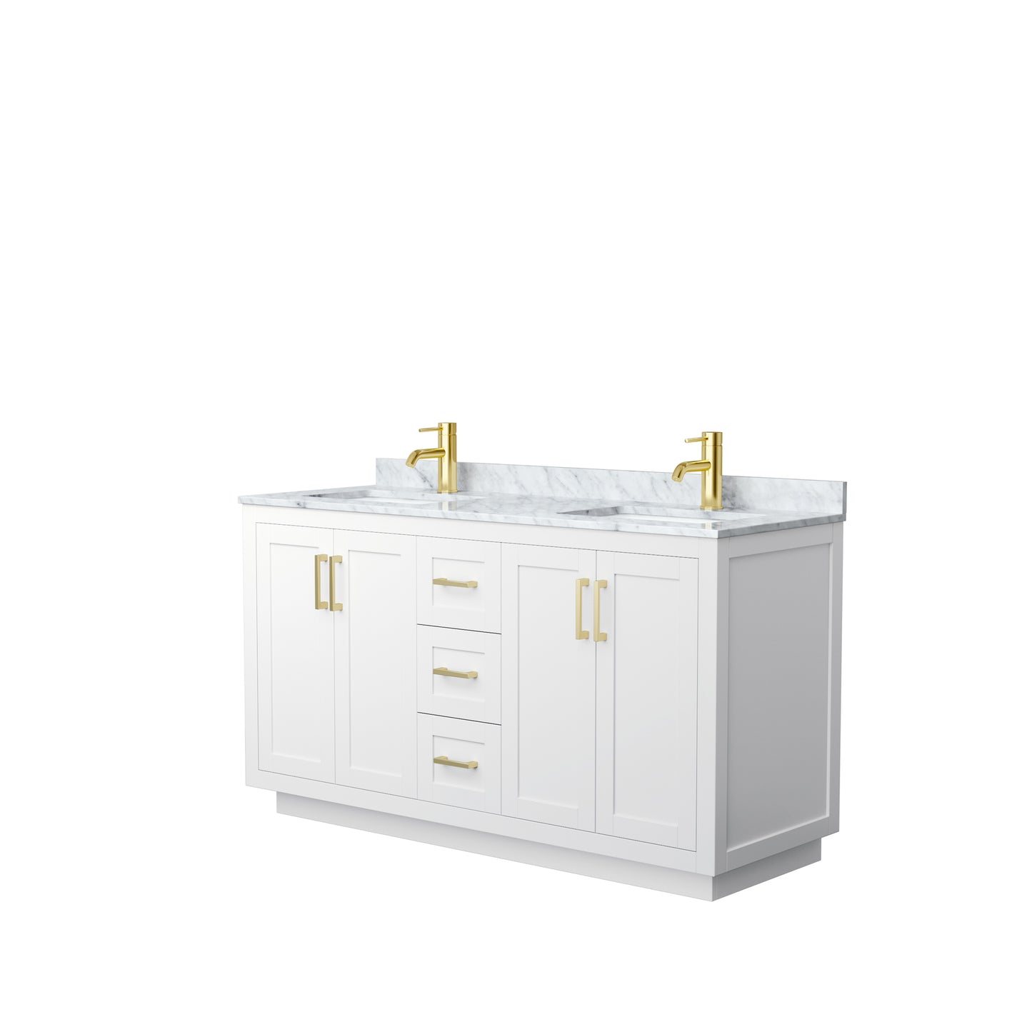 Miranda 60" Double Vanity in White, Top, Square Sinks, Brushed Gold Trim