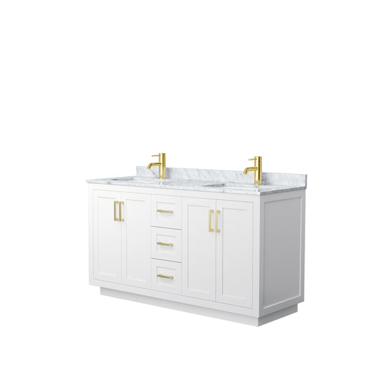 Miranda 60" Double Vanity in White, Top, Square Sinks, Brushed Gold Trim