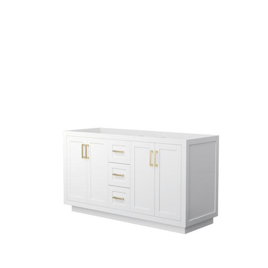 Miranda 60" Double Vanity in White, No Top, No Sink, Brushed Gold Trim