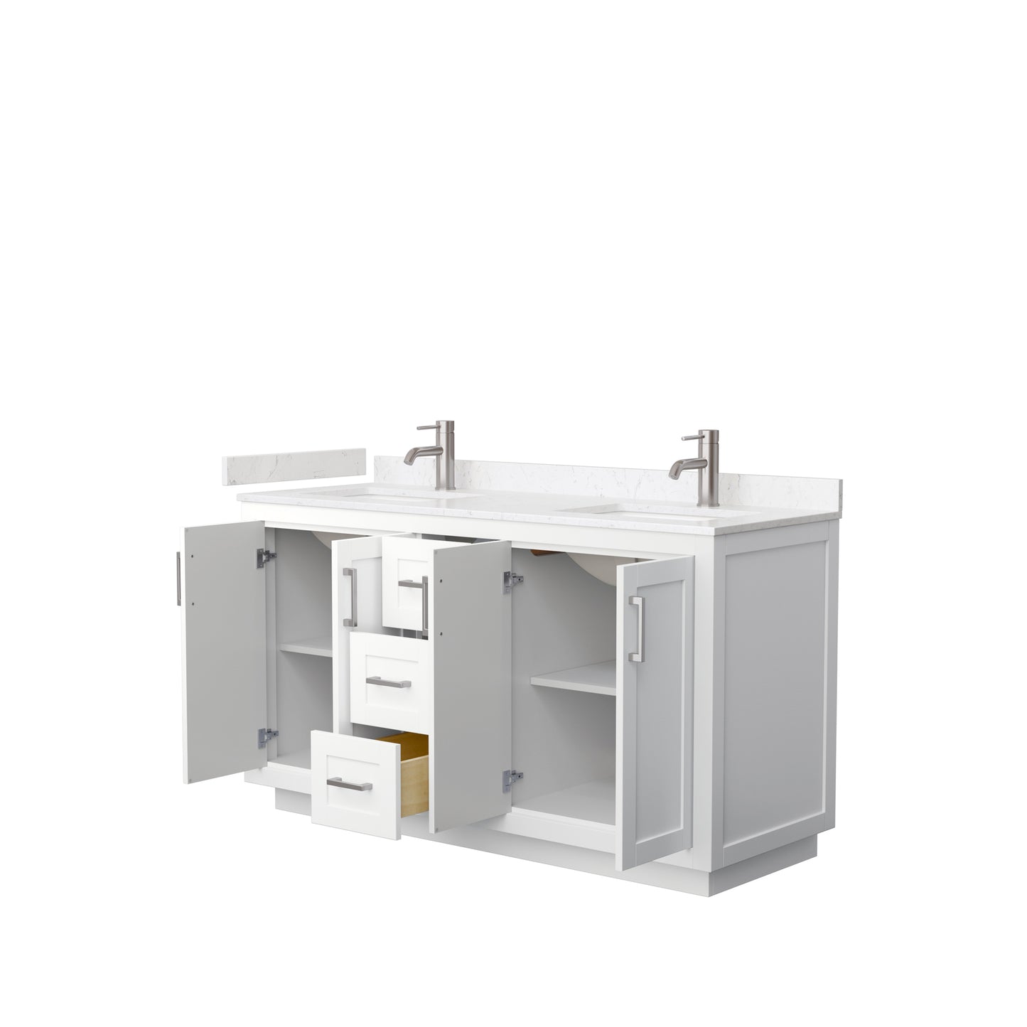 Miranda 60" Double Vanity in White, Carrara Cultured Marble Top, Nickel Trim