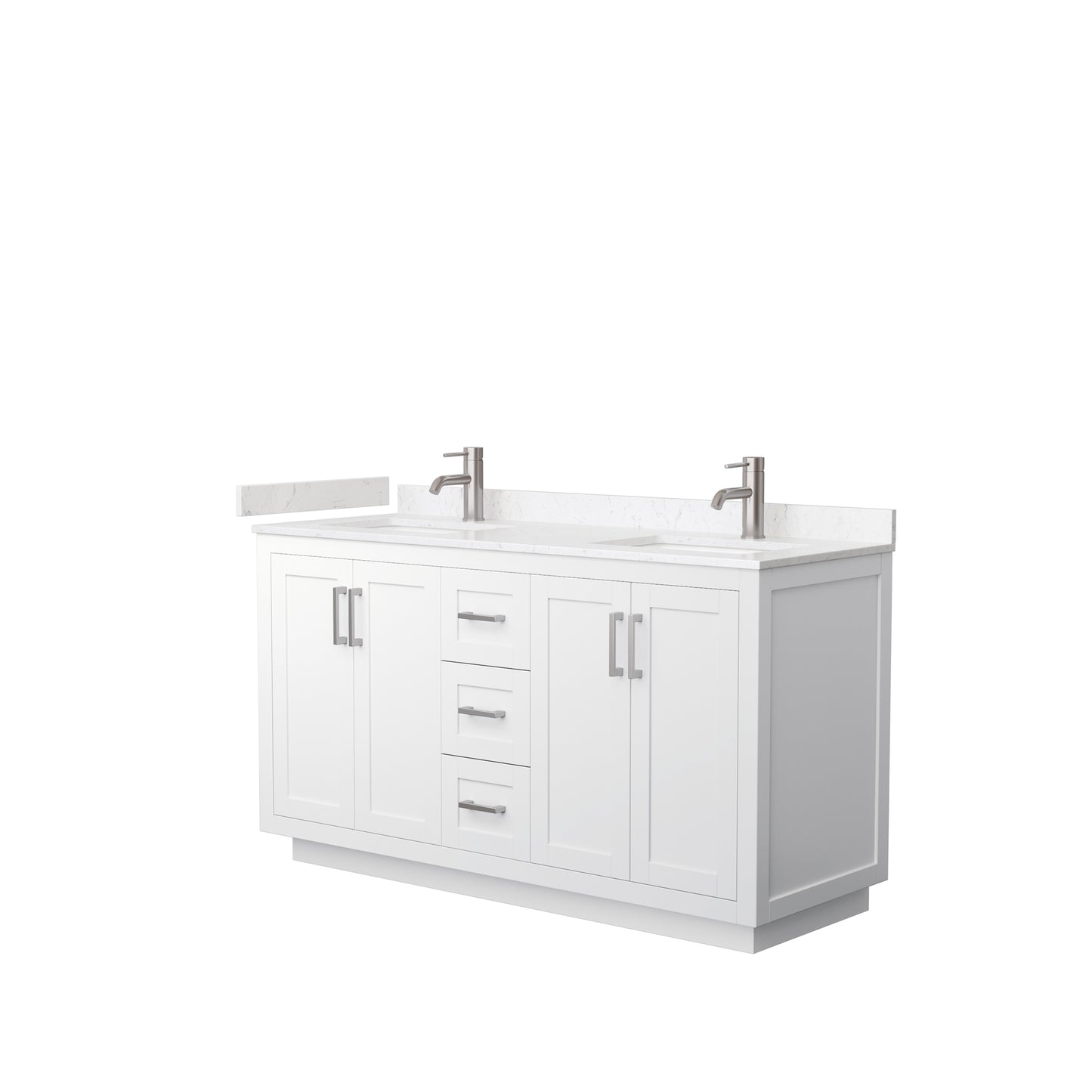 Miranda 60" Double Vanity in White, Carrara Cultured Marble Top, Nickel Trim
