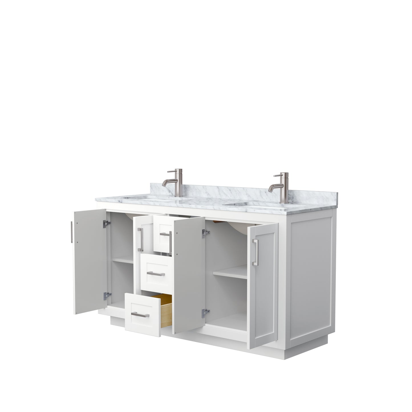 Miranda 60" Double Vanity in White, Top, Square Sinks, Brushed Nickel Trim