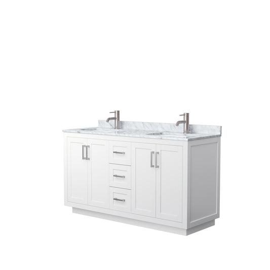 Miranda 60" Double Vanity in White, Top, Square Sinks, Brushed Nickel Trim
