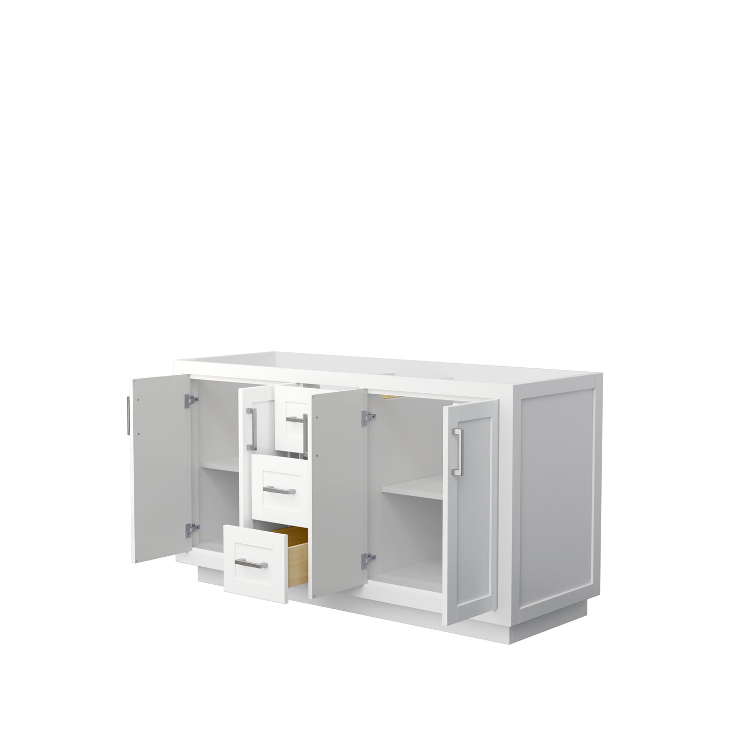 Miranda 60" Double Vanity in White, No Top, No Sink, Brushed Nickel Trim