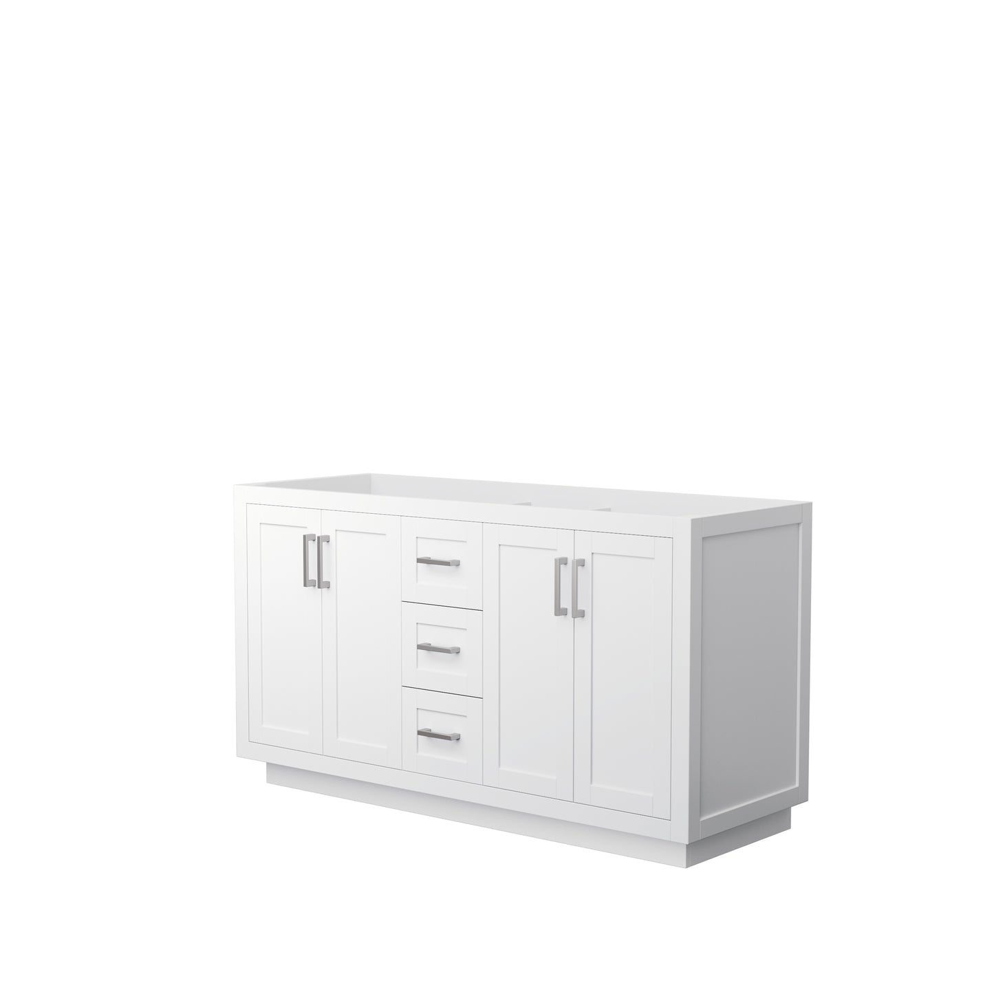 Miranda 60" Double Vanity in White, No Top, No Sink, Brushed Nickel Trim