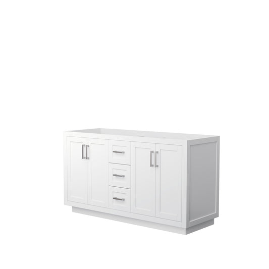 Miranda 60" Double Vanity in White, No Top, No Sink, Brushed Nickel Trim