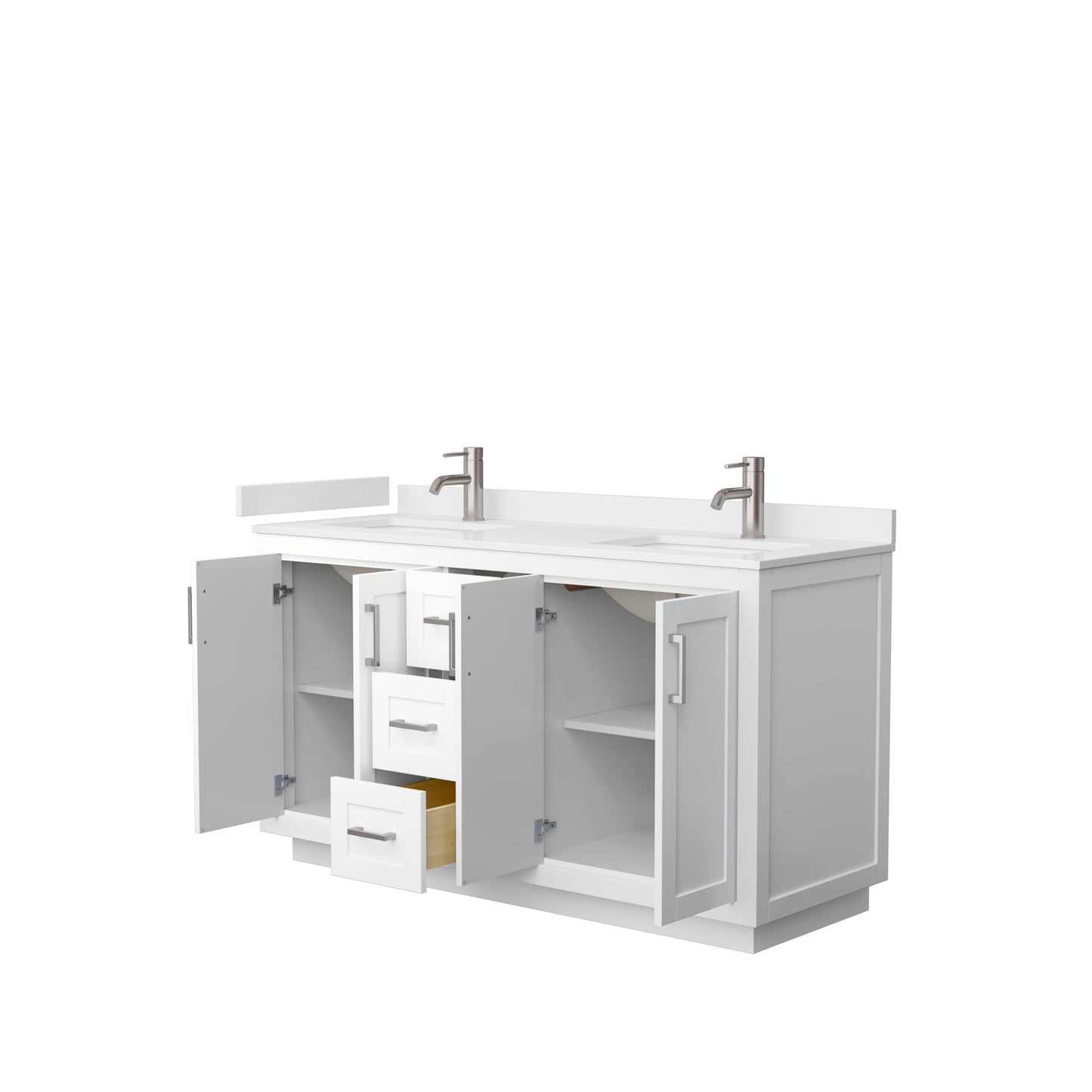 Miranda 60" Double Vanity in White, White Cultured Marble Top, Nickel Trim