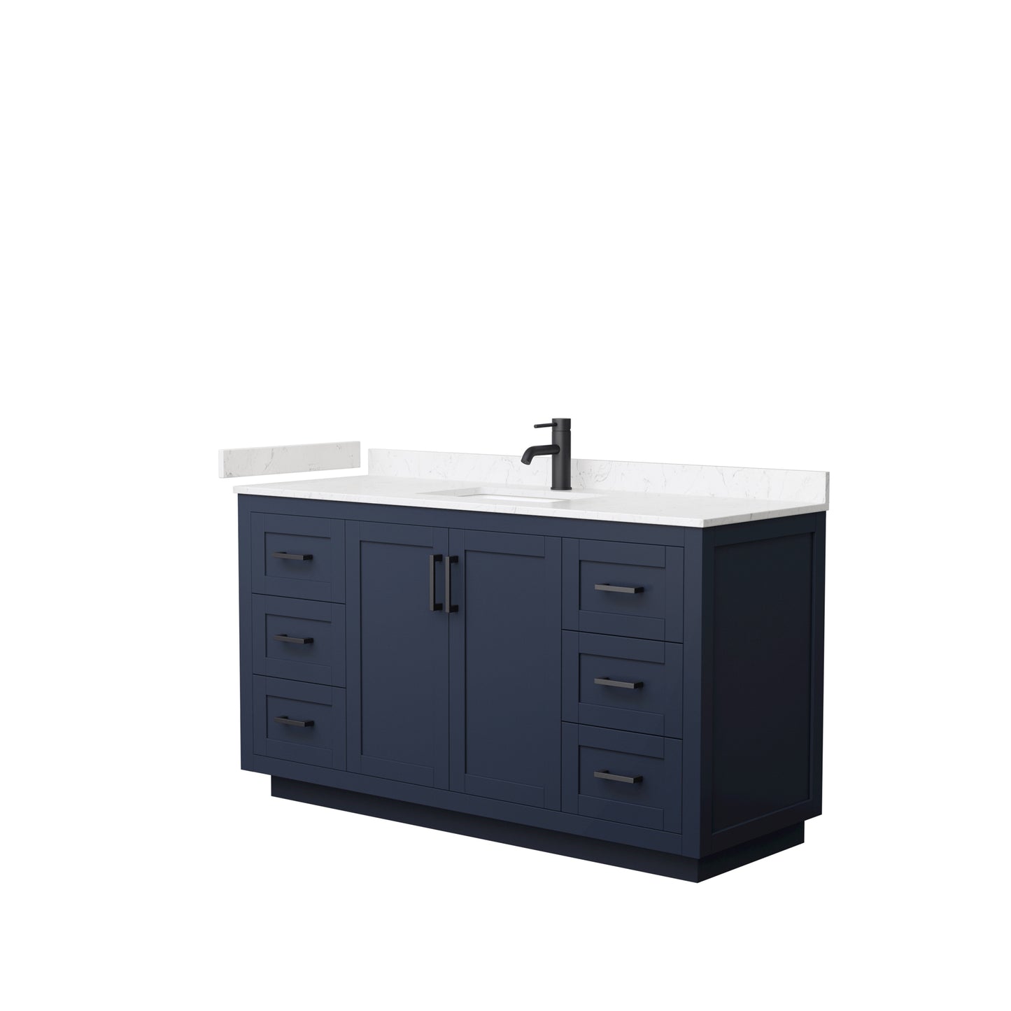 Miranda 60" Single Vanity in Dark Blue, Carrara Cultured Marble Top, Black Trim