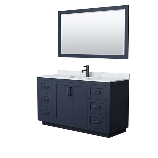 Miranda 60" Single Vanity in Dark Blue, Top, Square Matte Black Trim, 58" Mirror