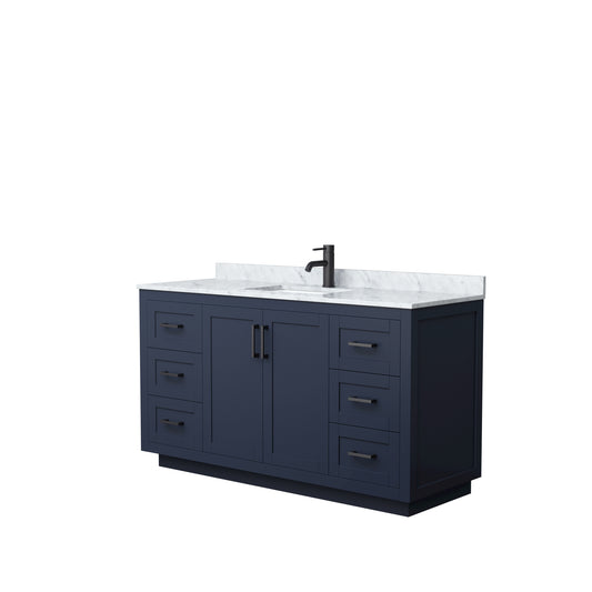 Miranda 60" Single Vanity in Dark Blue, Top, Square Sink, Matte Black Trim