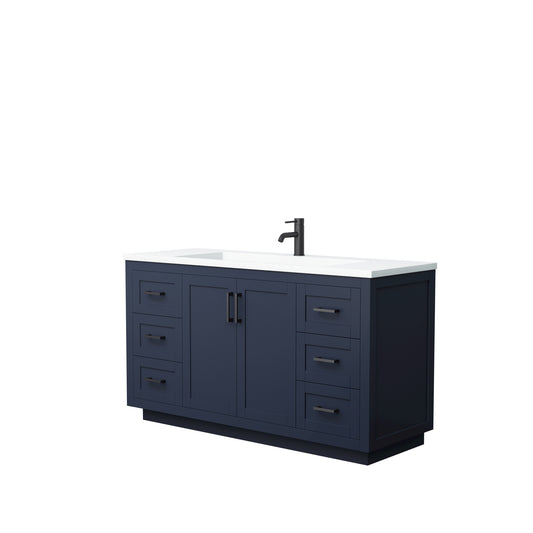 Miranda 60" Single Vanity in Dark Blue, 1.25" White Top, Integrated Black Trim