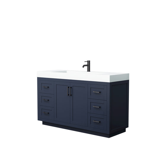Miranda 60" Single Vanity in Dark Blue, 4" White Top, Integrated Black Trim