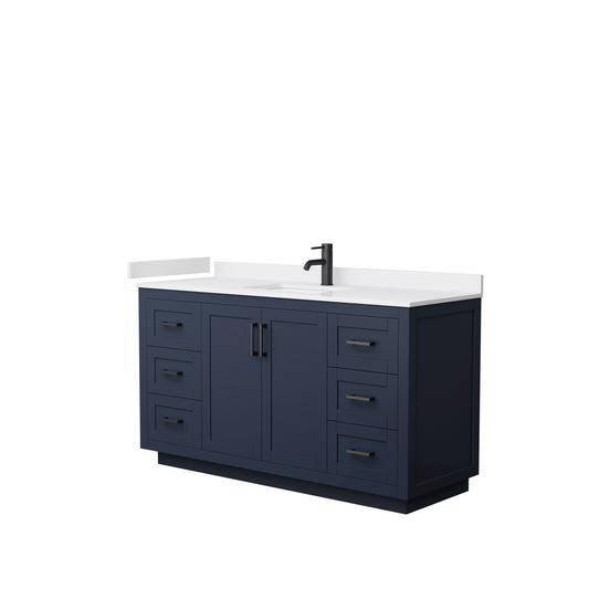 Miranda 60" Single Vanity in Dark Blue, White Cultured Marble Top, Black Trim