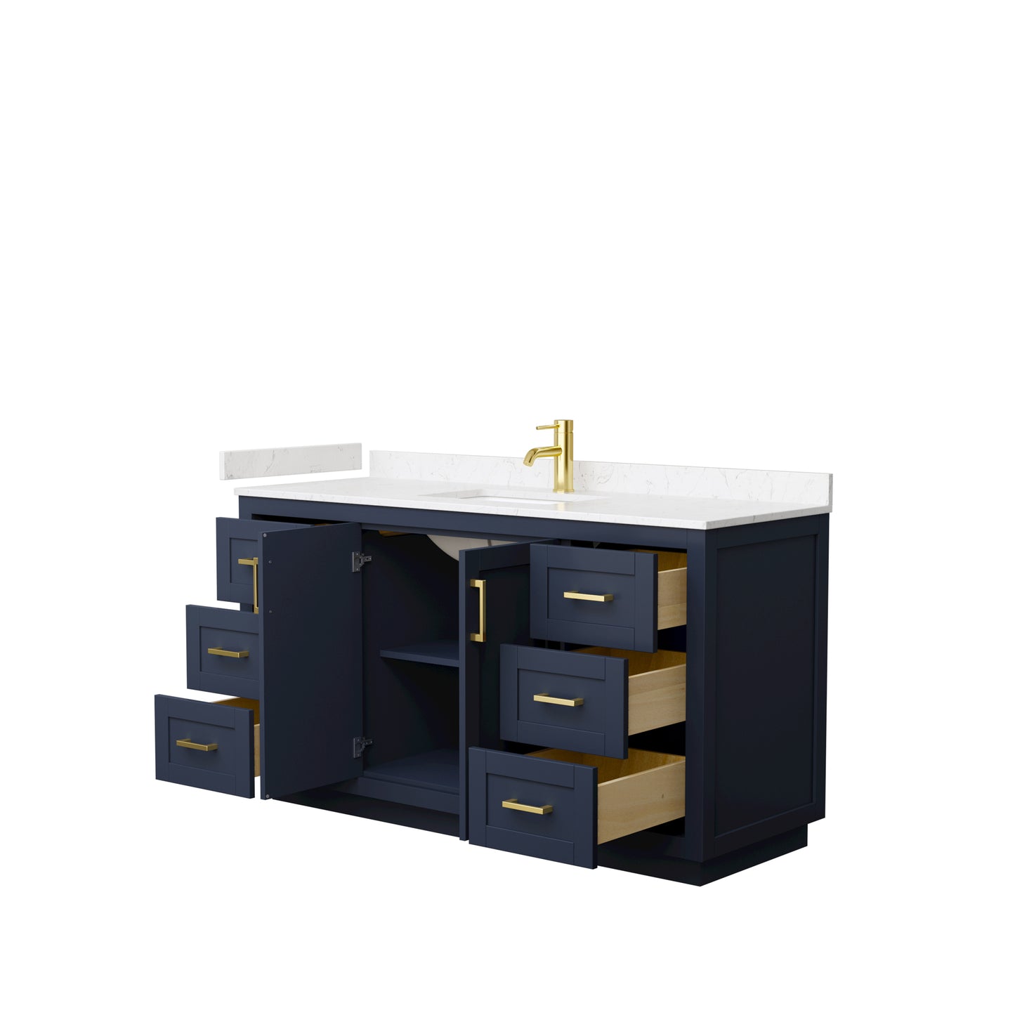 Miranda 60" Single Vanity in Dark Blue, Carrara Cultured Marble Top, Gold Trim
