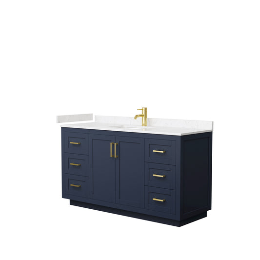 Miranda 60" Single Vanity in Dark Blue, Carrara Cultured Marble Top, Gold Trim