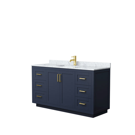 Miranda 60" Single Vanity in Dark Blue, Top, Square Sink, Brushed Gold Trim