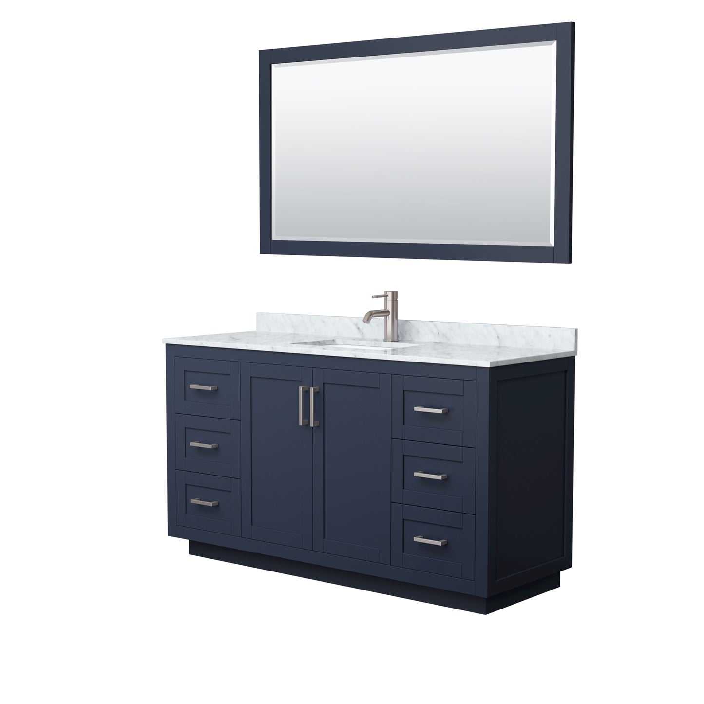 Miranda 60" Single Vanity in Dark Blue, Top, Nickel Trim, 58" Mirror