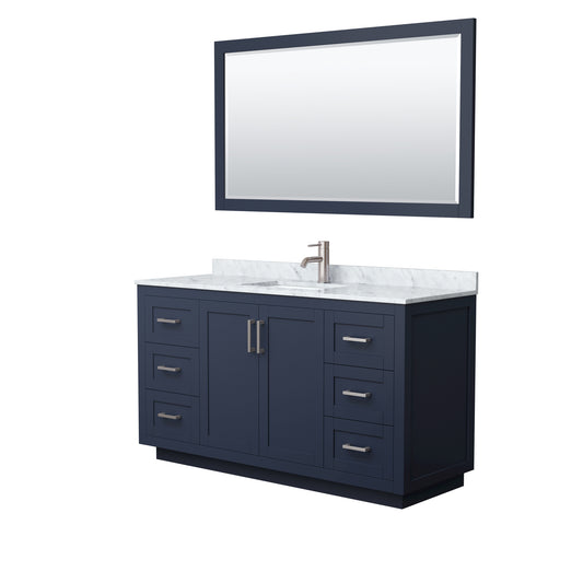 Miranda 60" Single Vanity in Dark Blue, Top, Nickel Trim, 58" Mirror