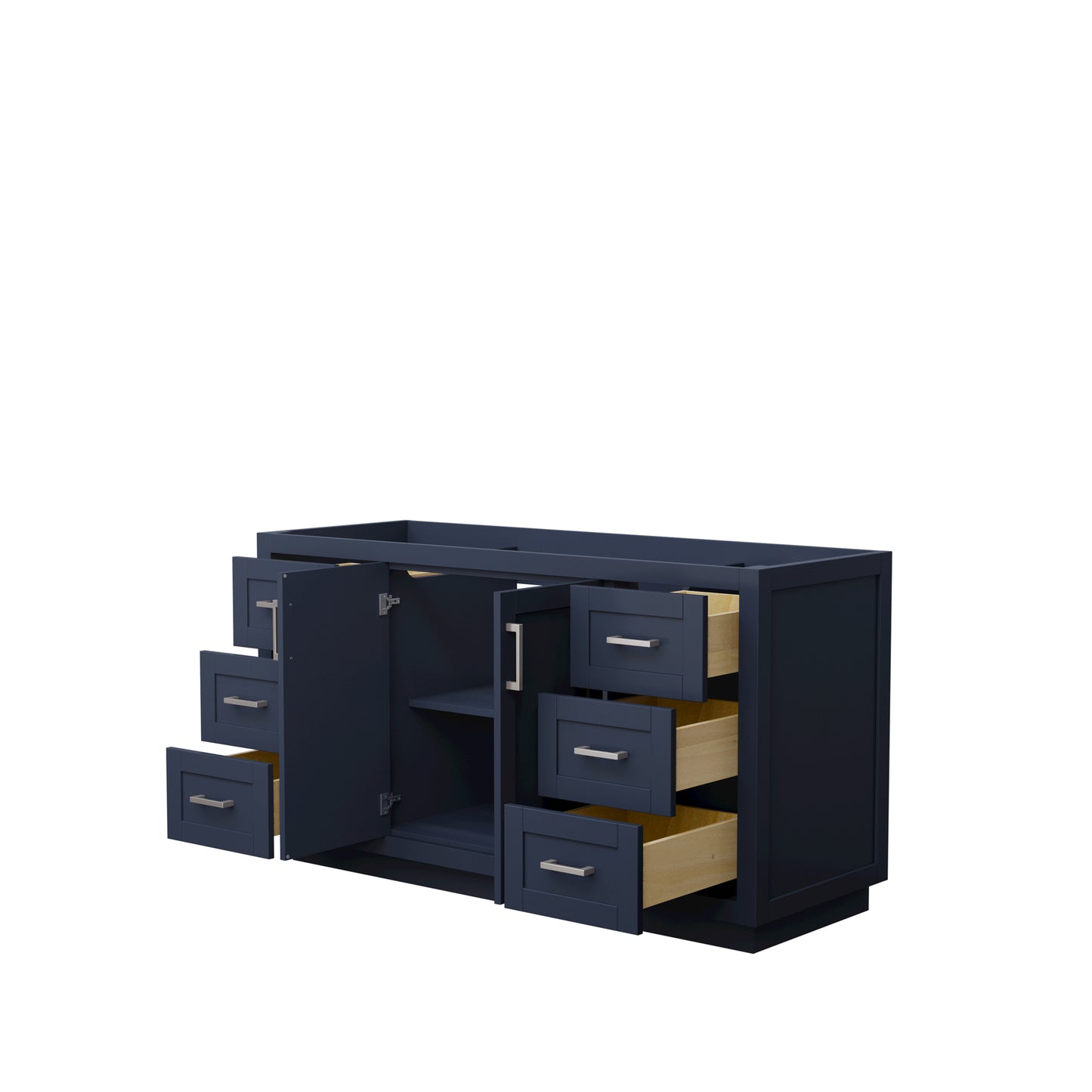 Miranda 60" Single Vanity in Dark Blue, No Top, No Sink, Brushed Nickel Trim