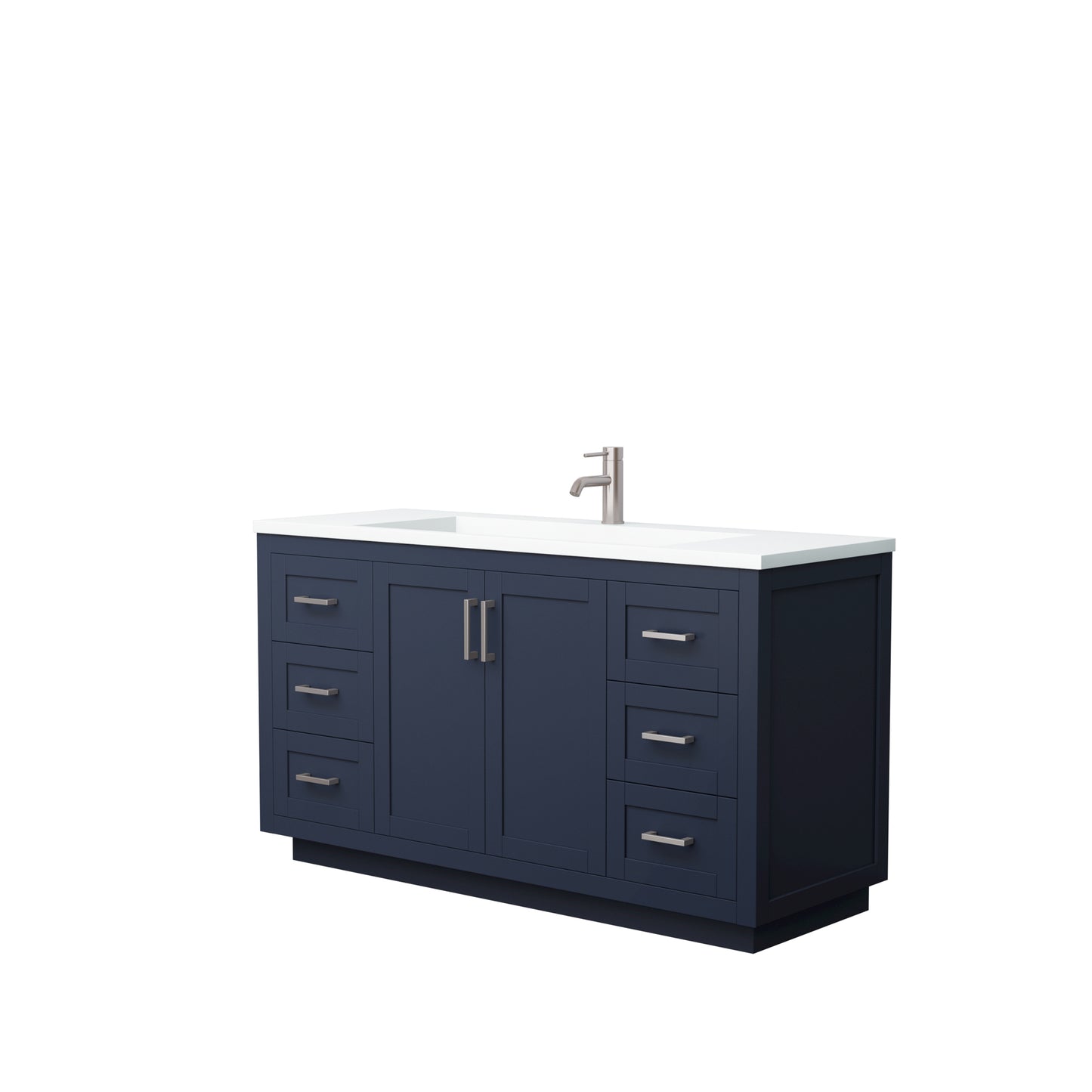 Miranda 60" Single Vanity in Dark Blue, 1.25" White Top, Integrated Nickel Trim