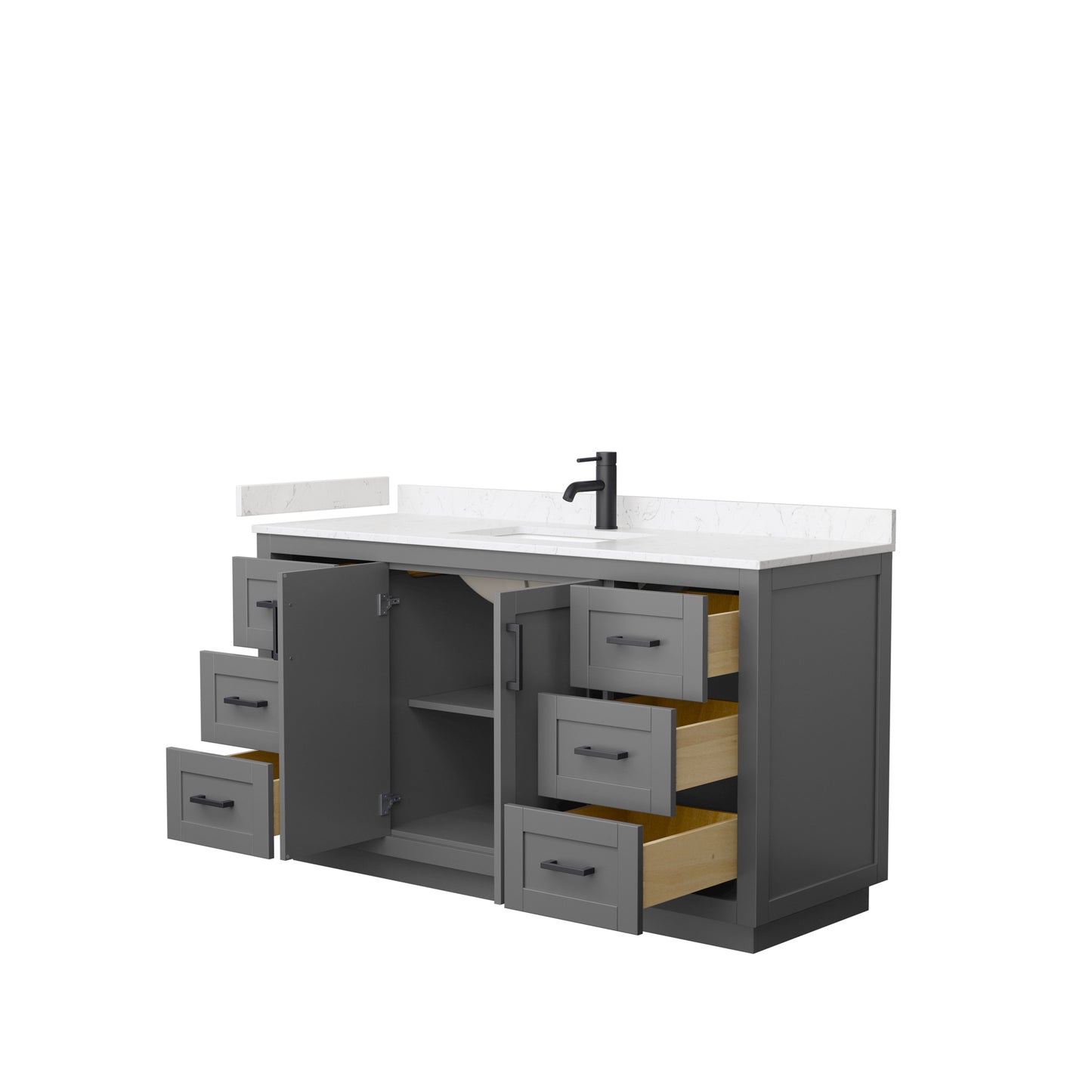 Miranda 60" Single Vanity in Dark Gray, Carrara Cultured Marble Top, Black Trim
